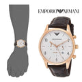 Emporio Armani Beta Chronograph White Dial Brown Leather Strap Watch For Men - AR1916