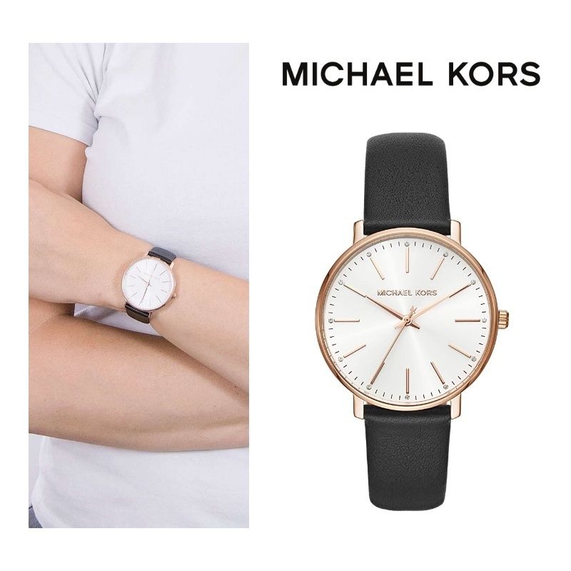 Michael Kors Pyper Quartz White Dial Black Leather Strap Watch For Women - MK2834