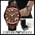 Emporio Armani Valente Classic Brown Dial Brown Leather Strap Watch For Men - AR1609