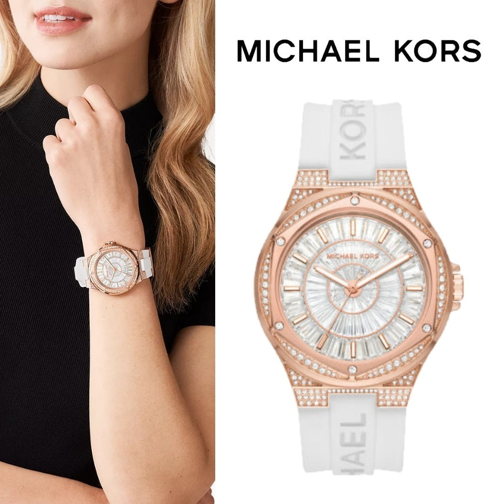 Michael Kors Lennox Three-Hand Crystals Dial White Silicone Strap Watch For Women - MK7248