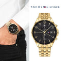 Tommy Hilfiger West Chronograph Quartz Black Dial Gold Steel Strap Watch For Men - 1791708