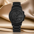 Emporio Armani Renato Chronograph Mother of Pearl Black Dial Black Steel Strap Watch For Men - AR11275