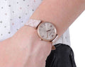 Emporio Armani Gianni T Bar Analog Silver Dial Beige Leather Strap Watch For Women - AR11127