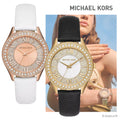 Michael Kors Harlowe Analog White Dial Black Leather Strap Watch For Women - MK2988