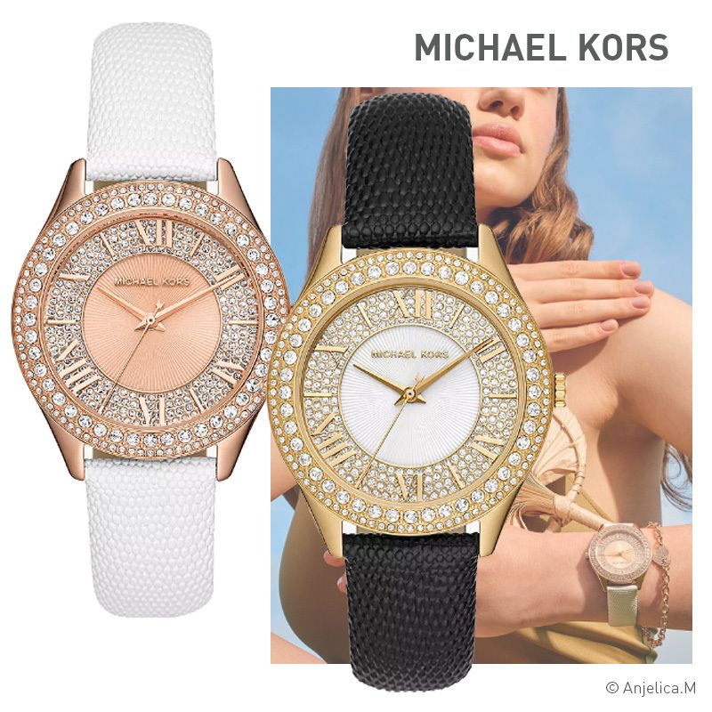 Michael Kors Harlowe Analog White Dial Black Leather Strap Watch For Women - MK2988