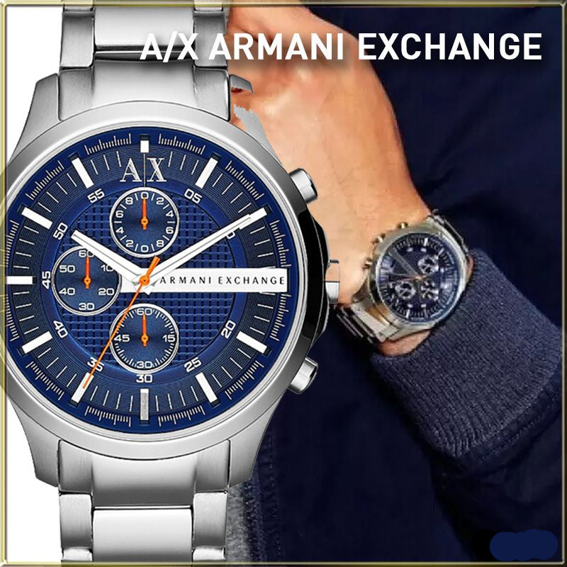 Armani Exchange Hampton Chronograph Blue Dial Silver Steel Strap Watch For Men - AX2155