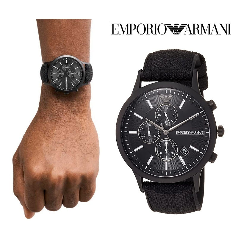 Emporio Armani Renato Chronograph Black Dial Black Nylon Strap Watch For Men - AR11457