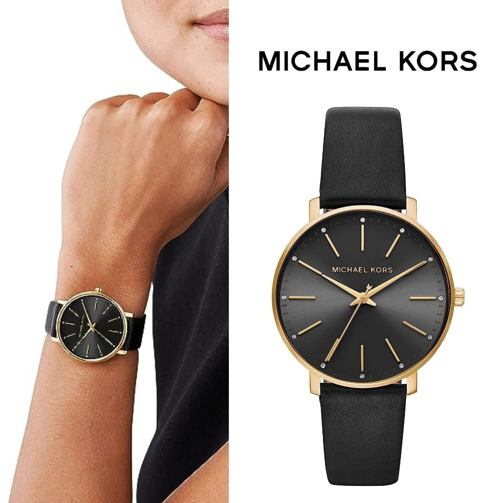 Michael Kors Pyper Black Dial Black Leather Strap Watch For Women - MK2747