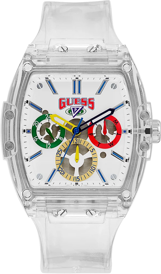 Guess Phoenix J Balvin White Dial Transparent Silicone Strap Watch For Men - V1051M1