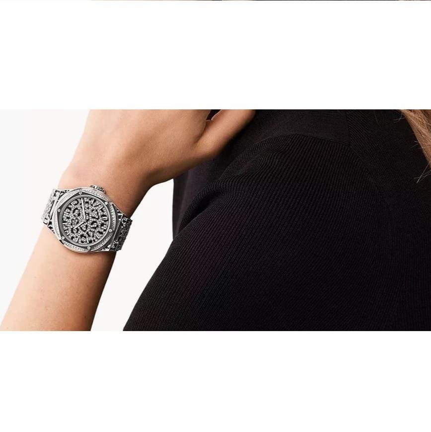 Michael Kors Lennox Analog Crystals Silver Dial Silver Steel Strap Watch For Women - MK7408