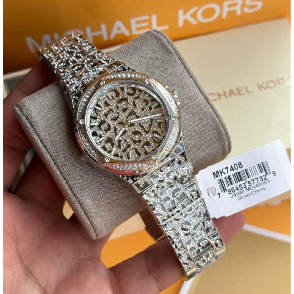 Michael Kors Lennox Analog Crystals Silver Dial Silver Steel Strap Watch For Women - MK7408