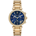 Michael Kors Parker Chronograph Blue Dial Gold Steel Strap Watch For Women - MK6262