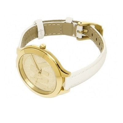 Michael Kors Slim Runway Quartz Gold Dial White Leather Strap Watch For Women - MK2389