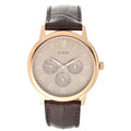 Guess Wafer Quartz Beige Dial Brown Leather Strap Watch For Men - W0496G1