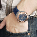 Guess Rigor Analog Blue Dial Blue Denim Strap Watch For Men - W0040G6