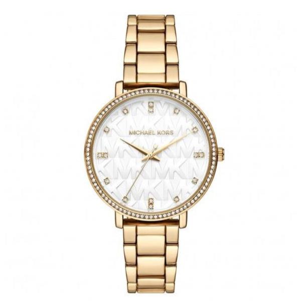 Michael Kors Pyper Three Hand White Dial Gold Steel Strap Watch For Women - MK4666