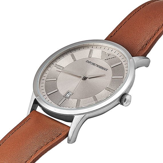 Emporio Armani Renato Silver Dial Brown Leather Strap Watch For Men - AR2463