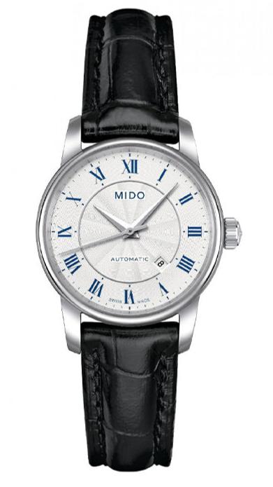 Mido Baroncelli III Automatic Silver Dial Black Leather Strap Watch For Women - M7600.4.21.4