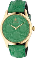 Gucci G Timeless Quartz Green Dial Green Leather Strap Watch For Women - YA1264099