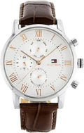 Tommy Hilfiger Kane Chronograph Quartz White Dial Brown Leather Strap Watch for Men - 1791400