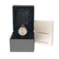 Emporio Armani Dress Quartz Silver Dial Brown Leather Strap Watch For Women - AR11063