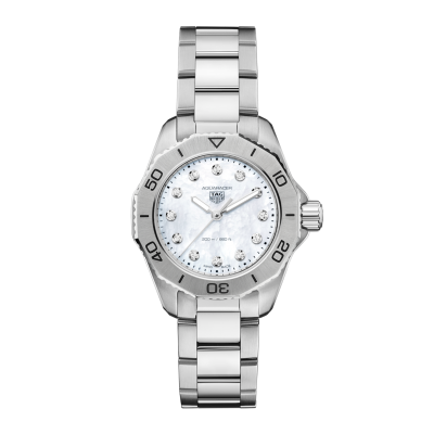 Tag Heuer Aquaracer Diamonds Mother of Pearl Dial Silver Steel Strap Watch for Women - WBD1414.BA0741