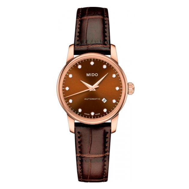 Mido Baroncelli III Automatic Diamonds Brown Dial Brown Leather Strap Watch For Women - M7600.3.64.8