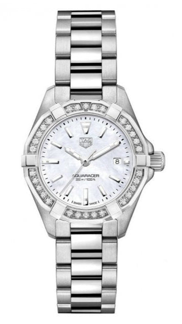 Tag Heuer Aquaracer Diamonds Mother of Pearl White Dial Silver Steel Strap Watch for Women - WBD1413.BA0741