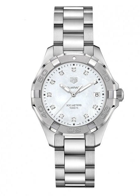 Tag Heuer Aquaracer Diamonds Mother of Pearl Dial Silver Steel Strap Watch for Women - WBD131B.BA0748