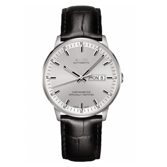 Mido Comander II Automatic Chronometer Silver Dial Black Leather Strap Watch For Men - M021.431.16.031.00