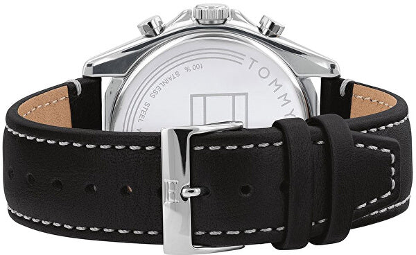 Tommy Hilfiger Parker Chronograph Quartz Grey Dial Black Leather Strap Watch For Men - 1791838