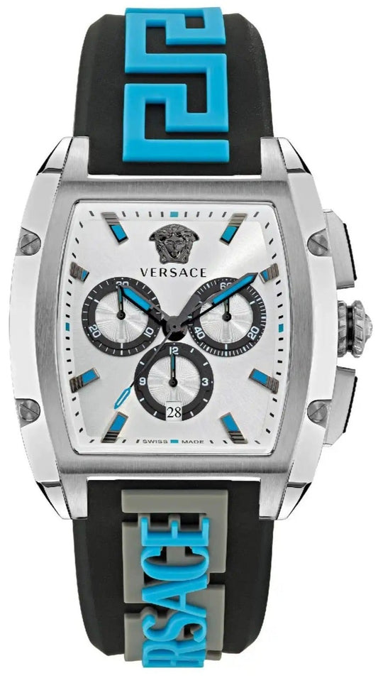 Versace Dominus Chronograph Silver Dial Black Rubber Strap Watch For Men - VE6H00123