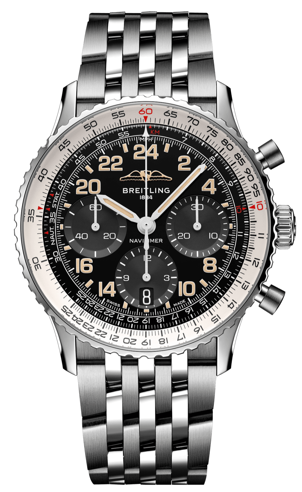 Breitling Navitimer B02 Chronograph 41 Cosmute Black Dial Silver Steel Strap Watch for Men - PB02301A1B1A1