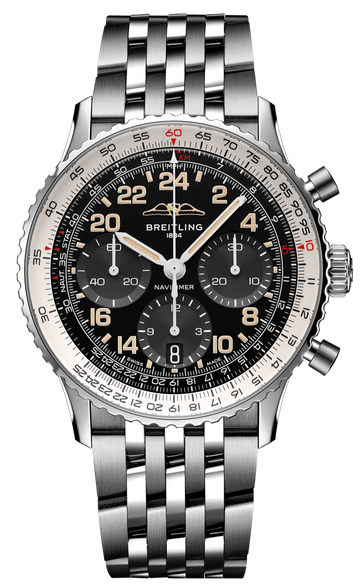 Breitling Navitimer B02 Chronograph 41 Cosmute Black Dial Silver Steel Strap Watch for Men - PB02301A1B1A1