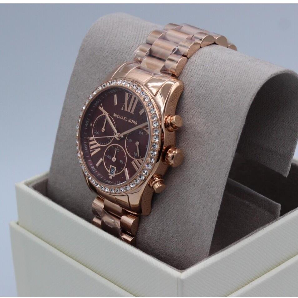 Michael Kors Lexington Chronograph Red Dial Rose Gold Steel Strap Watch For Women - MK7275