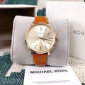 Michael Kors Jaryn Quartz Gold Dial Brown Leather Strap Watch For Women - MK2496