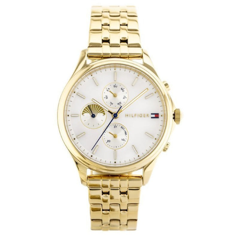 Tommy Hilfiger Whitney Chronograph Quartz Mother of Pearl White Dial Gold Steel Strap Watch For Women - 1782121