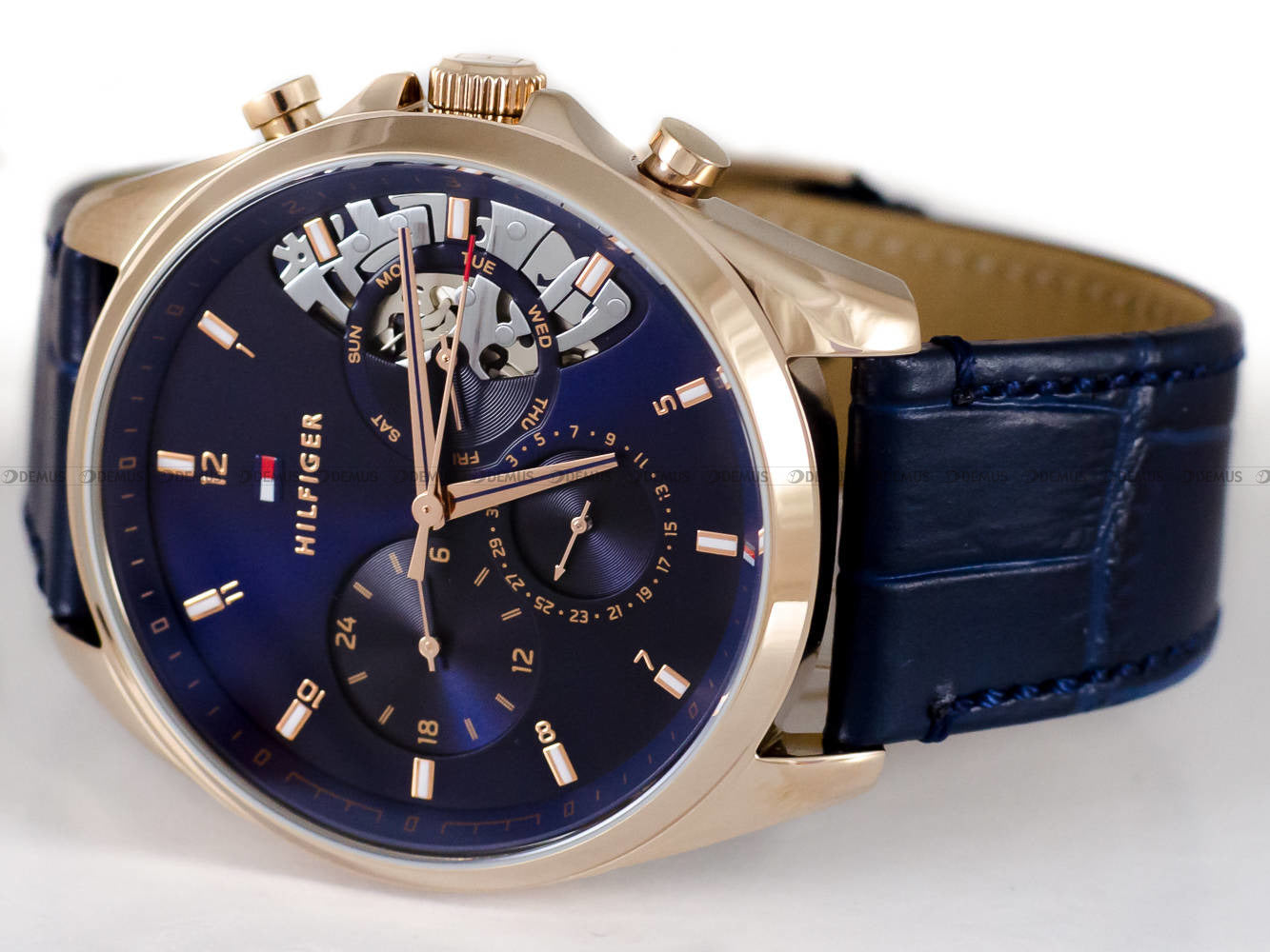 Tommy Hilfiger Baker Chronograph Quartz Blue Dial Blue Leather Strap Watch For Men - 1710451