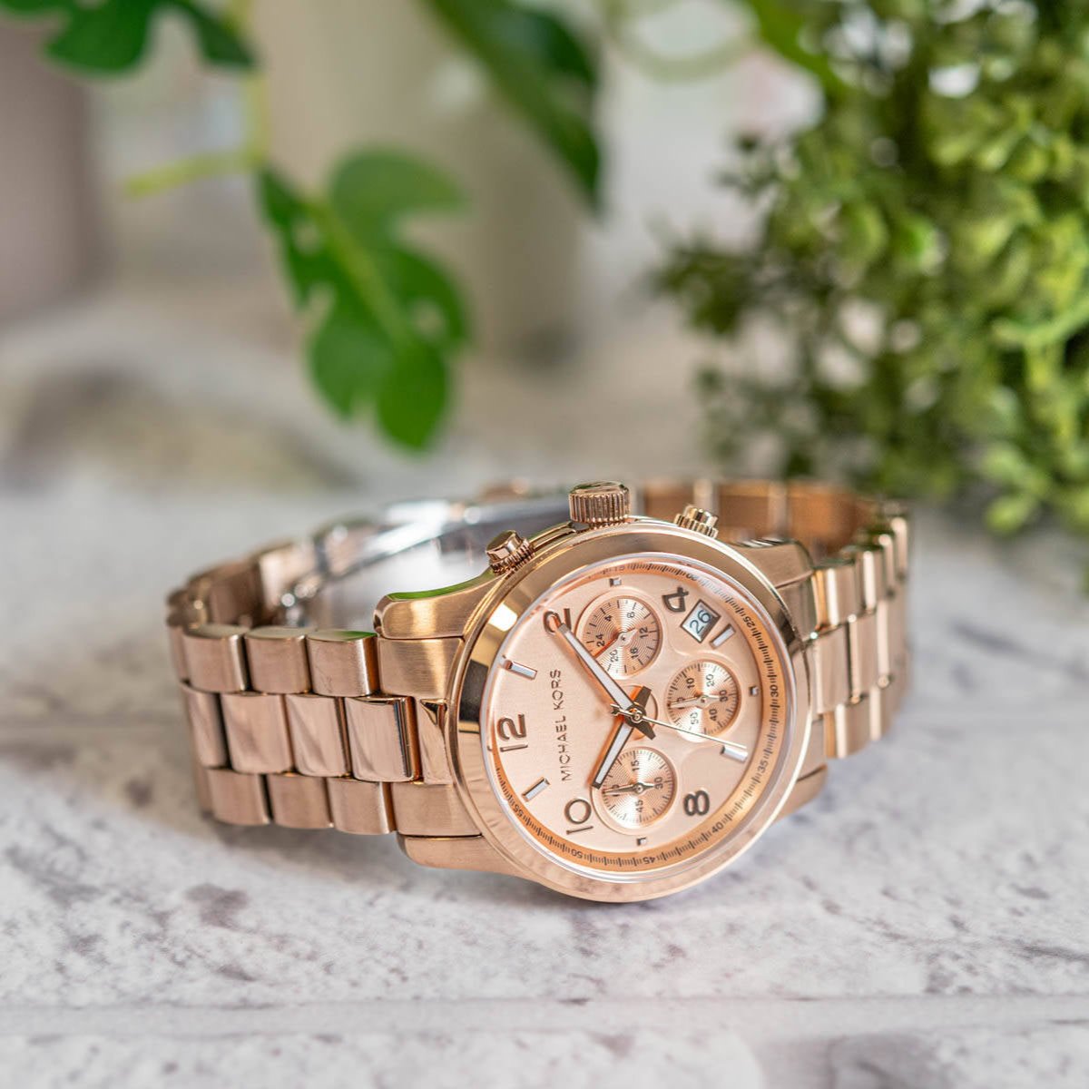 Michael Kors Runway Chronograph Rose Gold Dial Rose Gold Steel Strap Watch For Women - MK7324