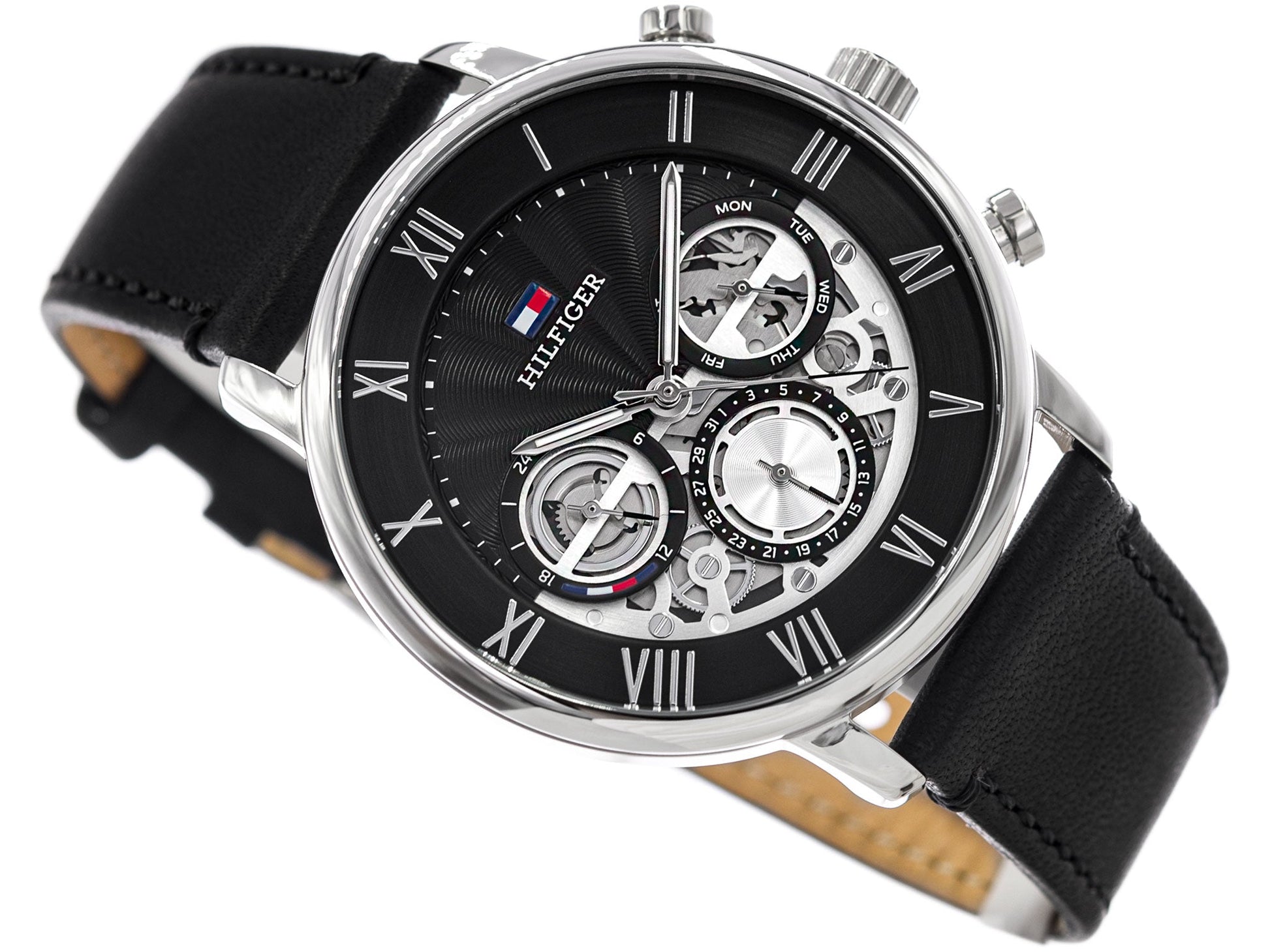 Tommy Hilfiger Legend Chronograph Black Dial Black Leather Strap Watch For Men - 1710565