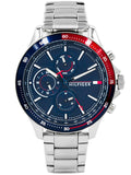 Tommy Hilfiger Bank Chronograph Blue Dial Silver Steel Strap Watch for Men - 1791718