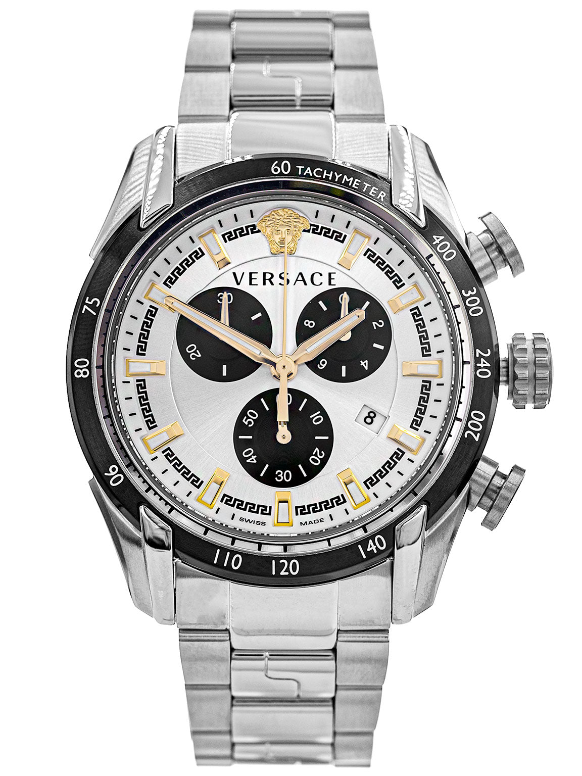 Versace V-Ray Chronograph Quartz Silver Dial Silver Steel Strap Watch For Men - VE2I00321