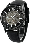 Emporio Armani Meccanico Automatic Black Dial Black Leather Strap Watch For Men - AR60042