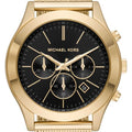 Michael Kors Slim Runway Chronograph Black Dial Gold Mesh Strap Watch For Men - MK9057