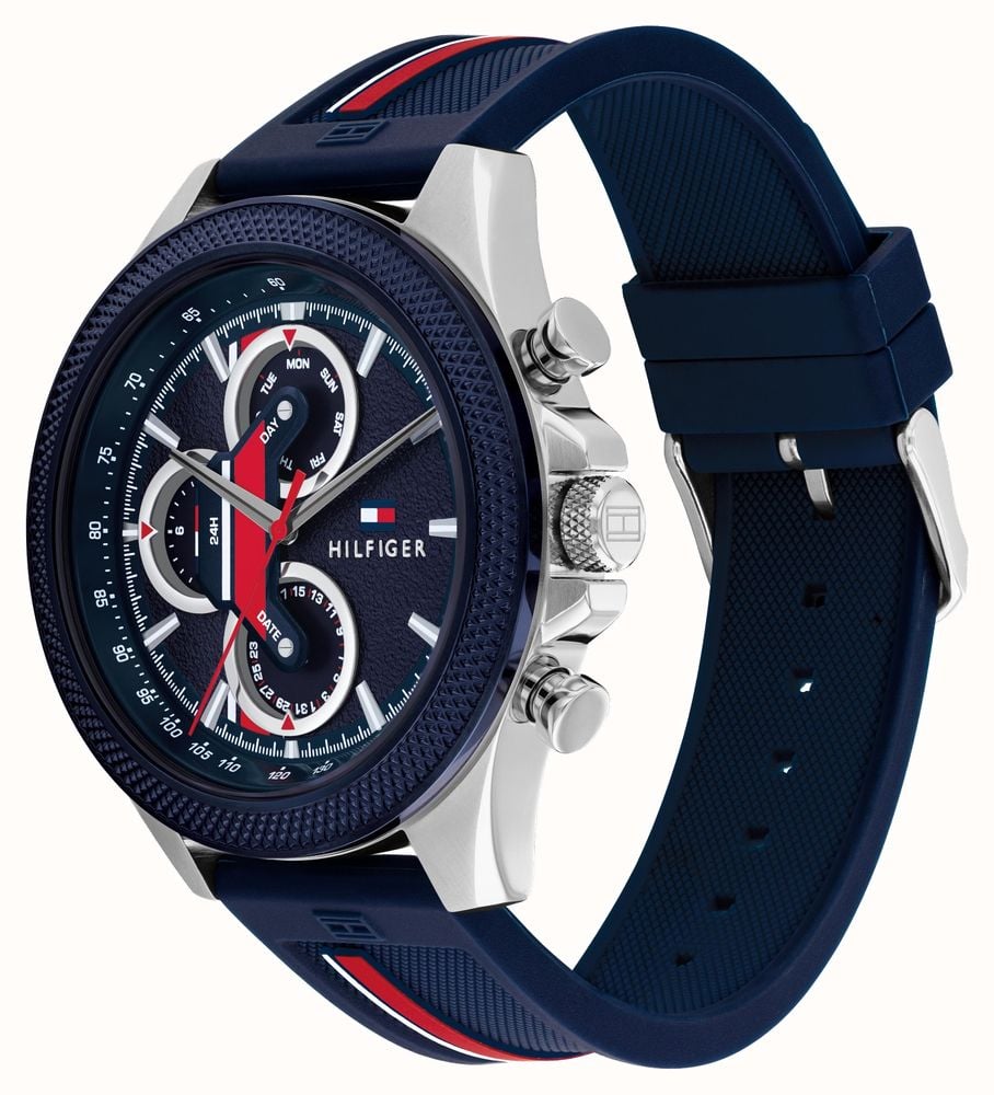 Tommy Hilfiger Clark Chronograph Blue Dial Black Leather Strap Watch For Men - 1792083