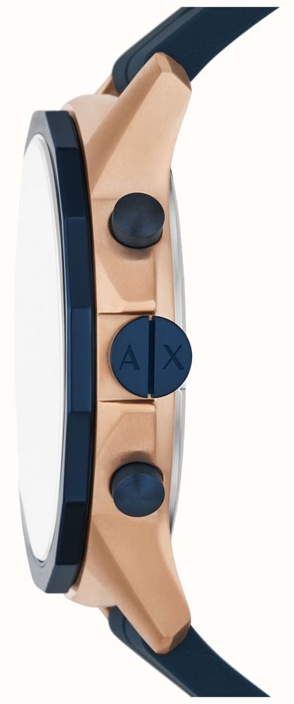 Armani Exchange Hampton Chronograph Rose Gold Dial Blue Silicone Strap Watch For Men - AX1730