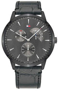 Tommy Hilfiger Brad Chronograph Quartz Grey Dial Grey Leather Strap Watch For Men - 1710388