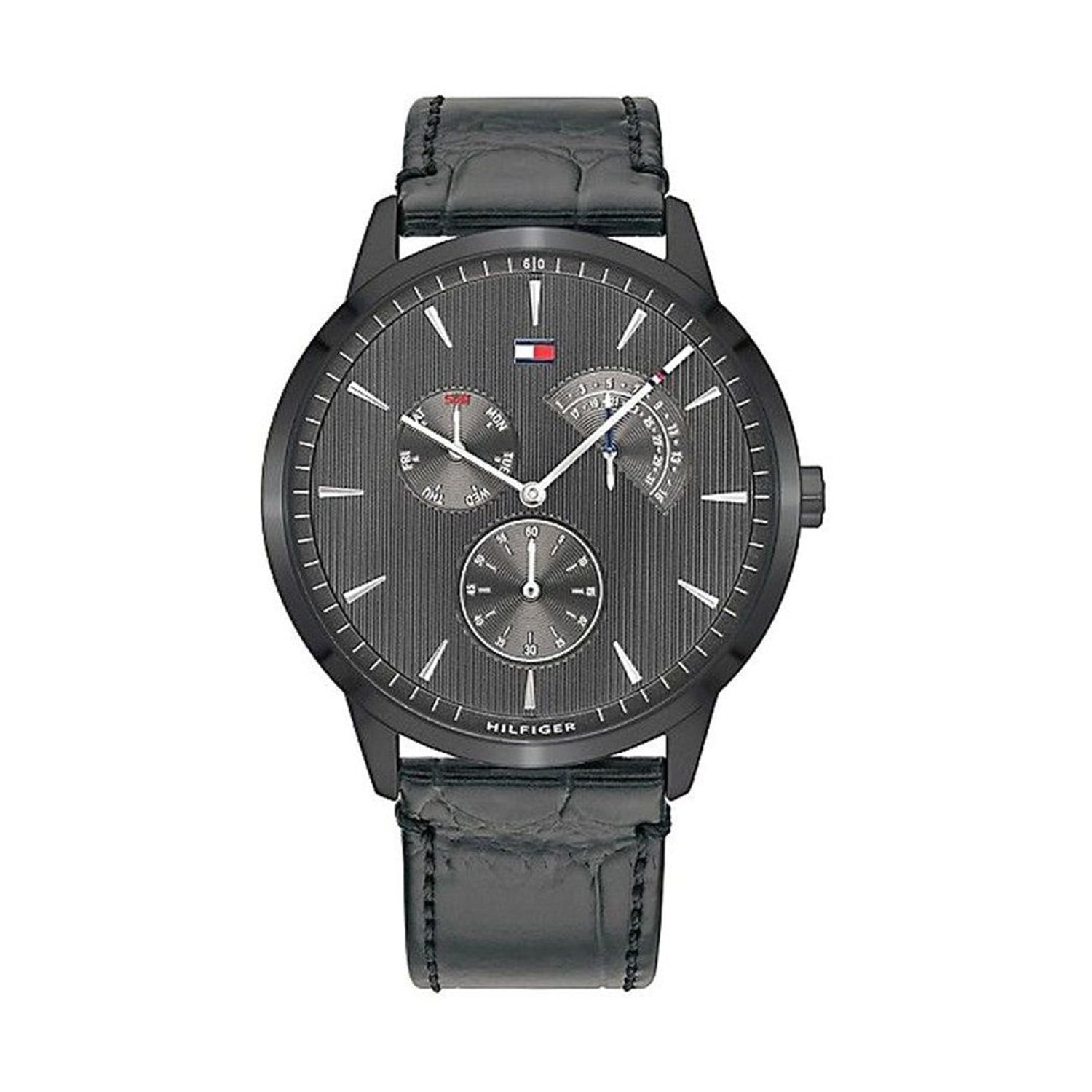 Tommy Hilfiger Brad Chronograph Quartz Grey Dial Grey Leather Strap Watch For Men - 1710388