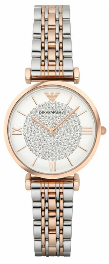 Emporio Armani Gianni T Bar Quartz White Dial Two Tone Steel Strap Watch For Women - AR80035