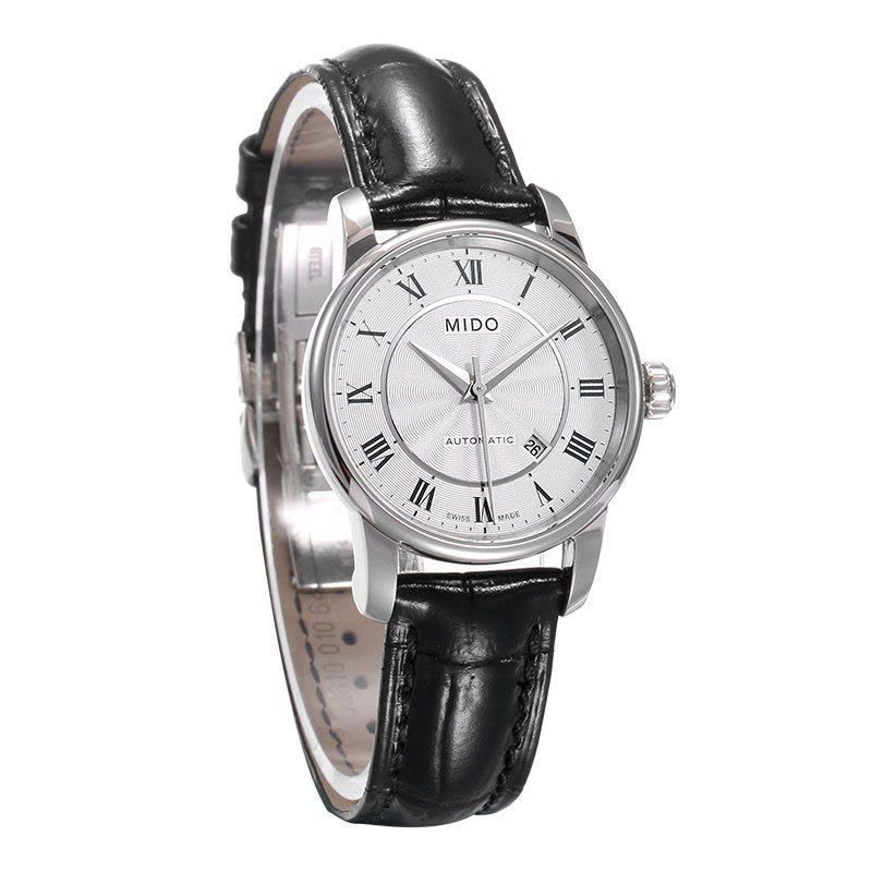 Mido Baroncelli III Automatic Silver Dial Black Leather Strap Watch For Women - M7600.4.21.4